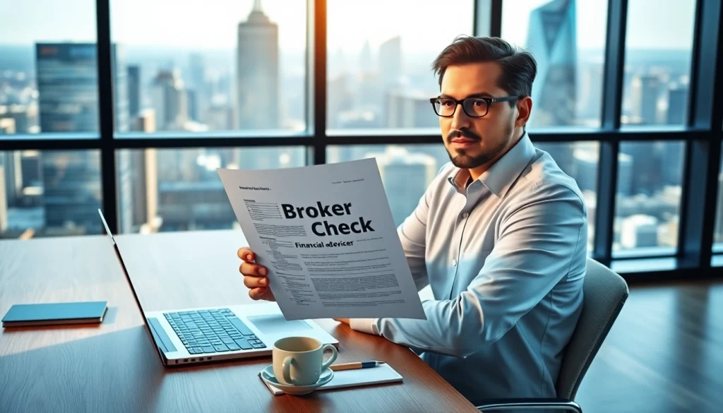 Reveal critical insights through FINRA Broker Check while a financial advisor reviews essential reports.