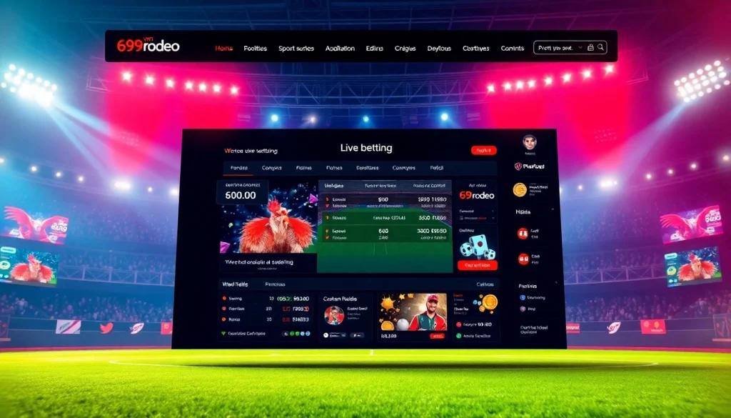 Engage with an exciting online experience at 69vn.rodeo, featuring dynamic betting visuals and cockfighting elements.