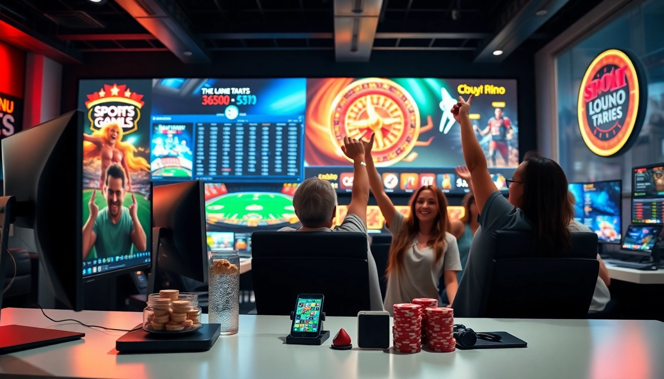 Explore the features of https://VNQ8.red/ with a vibrant online gambling setup highlighting sports betting and casino games.