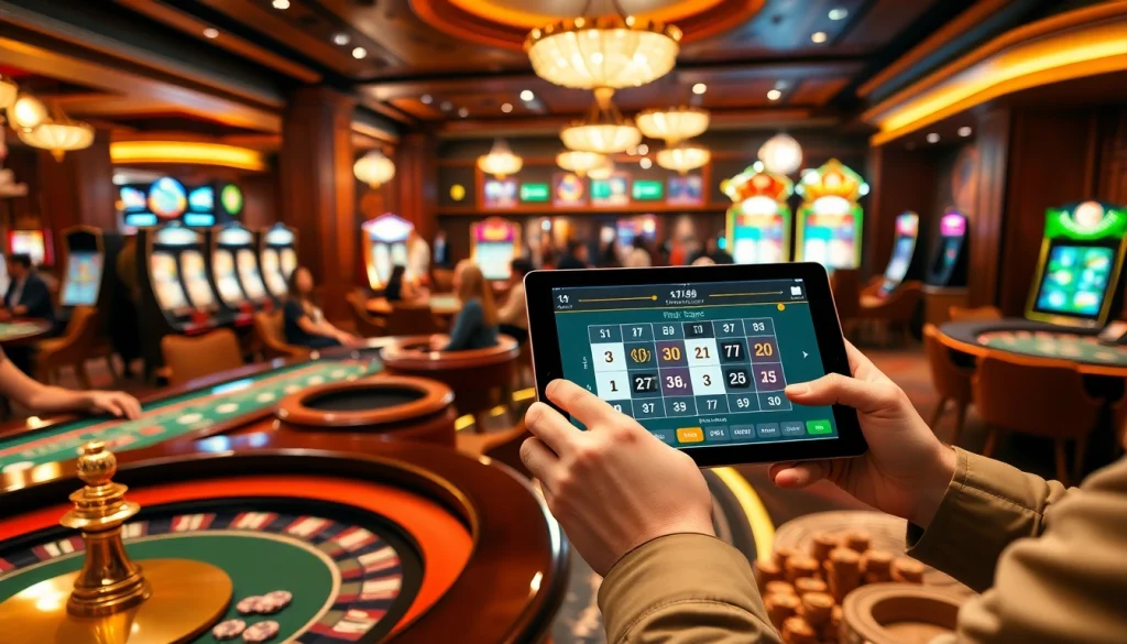 Experience shbet đăng nhập through a vibrant casino scene showcasing intense players at blackjack and roulette tables.
