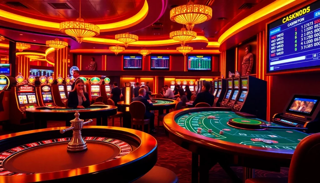 Experience the thrill of winning at mm88 com; a dynamic casino scene with vibrant poker games and lively slot machines.